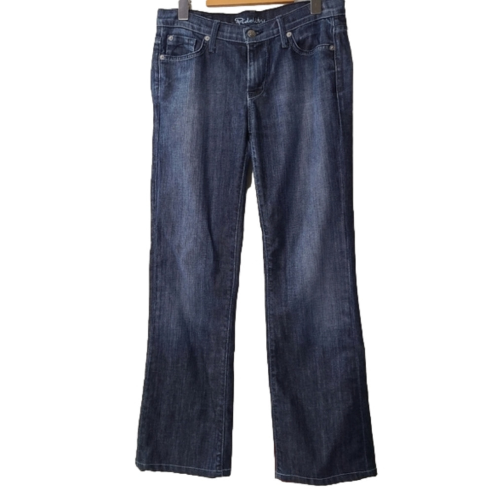 Fidelity Bella Donna vintage women's blue mid rise boot cut casual jeans, Sz 28